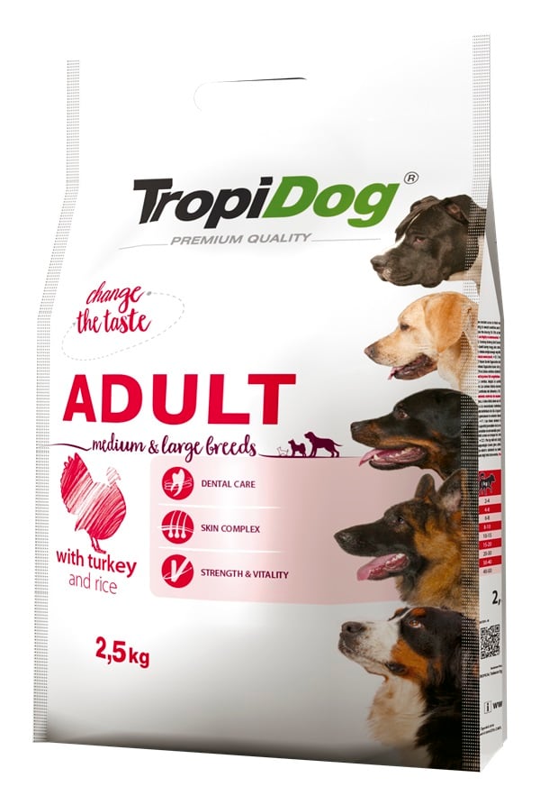 TROPIDOG Premium Adult M&L Turkey&Rice 2,5kg sucha karma dla psów średnich i dużych ras Indyk i ryż