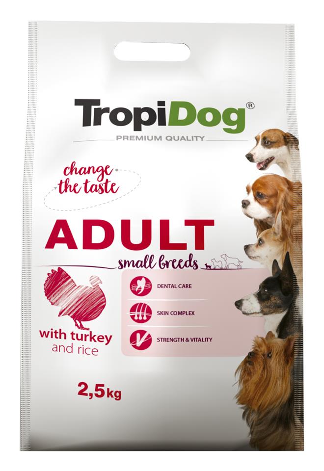 TROPIDOG Premium Adult S Turkey&Rice 2,5kg sucha karma dla psów małych ras Indyk i ryż