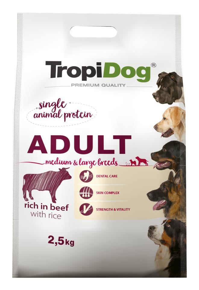 TROPIDOG Premium Adult M&L Beef&Rice 2,5kg sucha karma dla psów średnich i dużych ras Wołowina i ryż