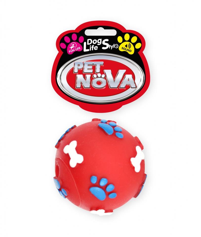Фото - Іграшка для собаки Pet Nova Piłka ze wzorem łapek i kości dla psa 6 cm czerwona 