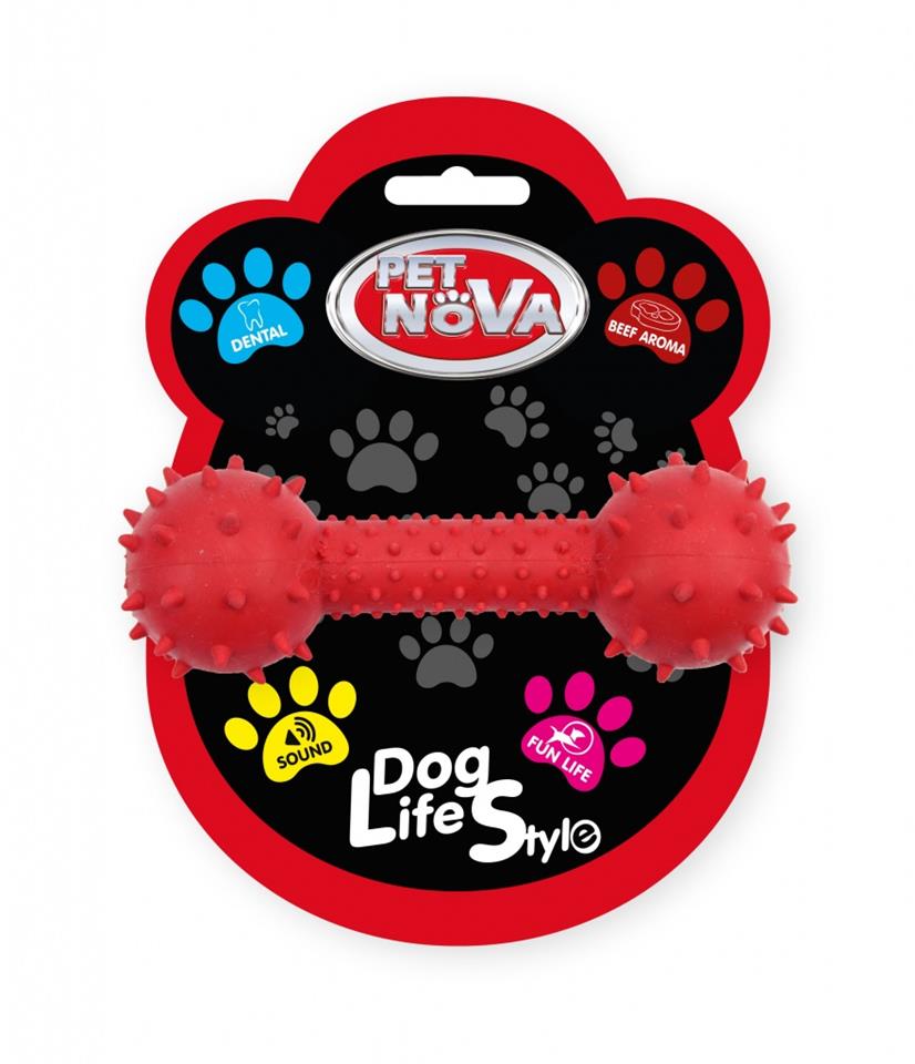 Фото - Іграшка для собаки Pet Nova Hantel z dzwonkiem dla psa aromat wołowiny 14 cm czerwony 