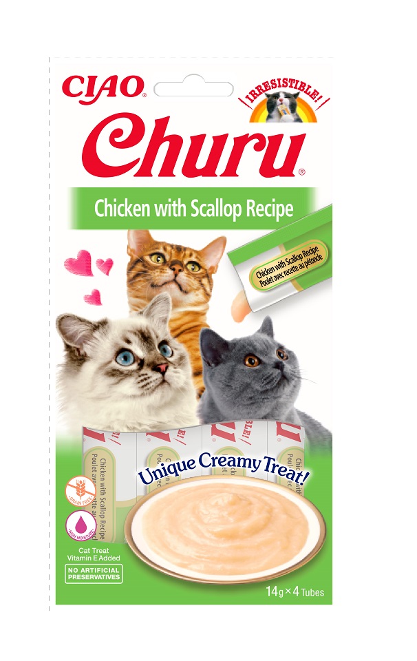 Фото - Корм для кішок INABA Churu Cat kremowy przysmak dla kota kurczak i przegrzebki 56 g 
