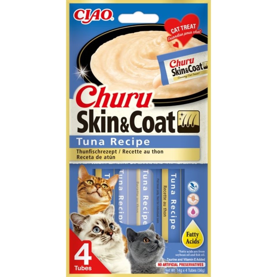 Фото - Корм для кішок INABA Churu Skin&Coat 4x14g z tuńczykiem dla kota 