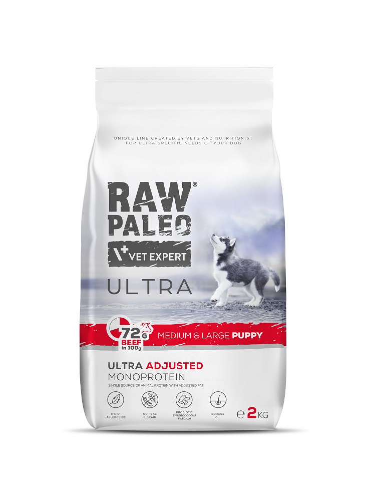 Фото - Корм для собак VetExpert RAW PALEO Ultra Beef Medium&Large Puppy 2kg dla szczeniąt ras średnich 