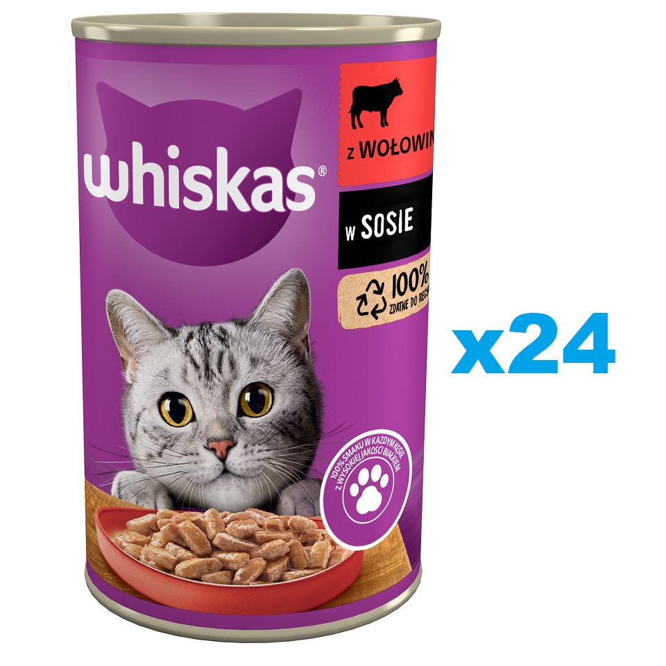 Zdjęcia - Karma dla kotów Whiskas Adult 24x400 g mokra karma pełnoporcjowa dla dorosłych kotów z wołowiną w sosie 