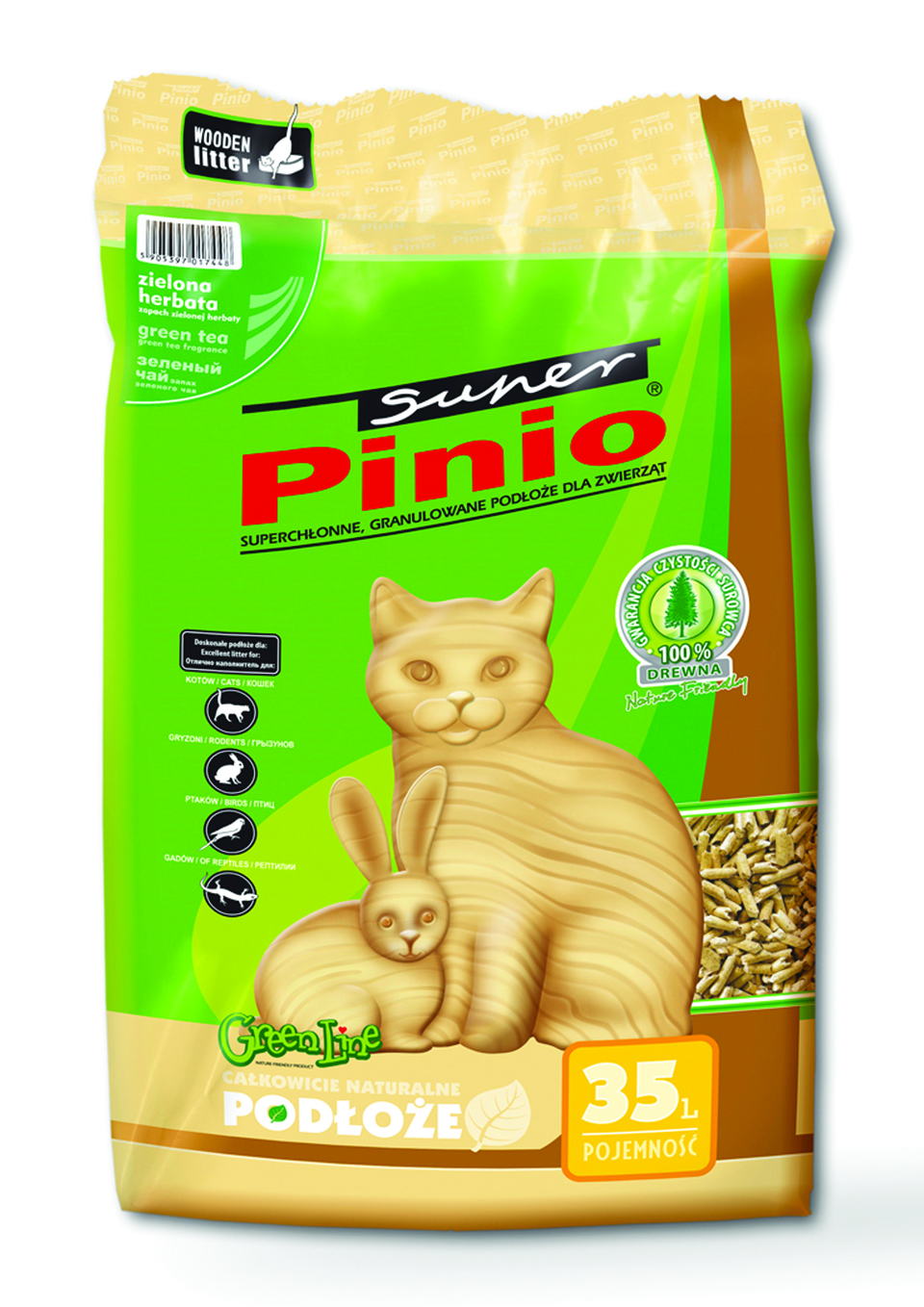 Zdjęcia - Żwirki dla kotów Super Benek BENEK Super Pinio Żwirek drewniany pellet zielona herbata 35 l 
