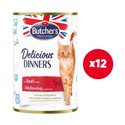 BUTCHER'S Delicious Dinners, karma dla kota, kawałki z wołowiną w galaretce 12 x 400g