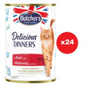 BUTCHER'S Delicious Dinners, karma dla kota, kawałki z wołowiną w galaretce 24 x 400g