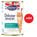 BUTCHER'S Delicious Dinners, karma dla kota, kawałki z rybą morską w galaretce 24 x 400g