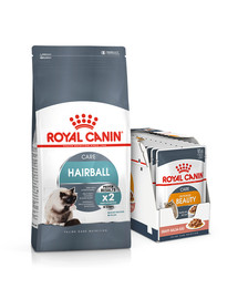 ROYAL CANIN Hairball Care 10 kg + mokra karma Intense BEAUTY w sosie 85 g x 12