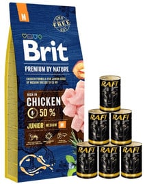 BRIT Premium By Nature Junior Medium M 15 kg + mokra karma z drobiem 6x1240 g