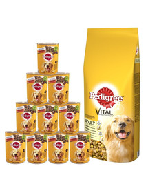 PEDIGREE Adult 15kg (średnie rasy) z drobiem i warzywami + mokra karma 24x400g