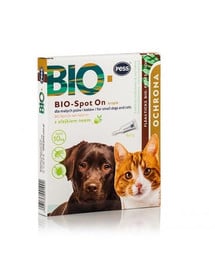 BIO Spot-on krople na kleszcze i pchły dla małych psów i kotów 4x1 g z olejkiem neem
