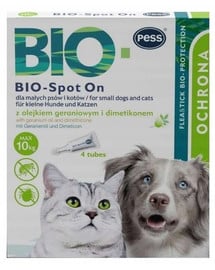 BIO Spot-on krople na kleszcze i pchły dla małych psów i kotów 4x1 g z olejkiem geraniowym i dimetikonem