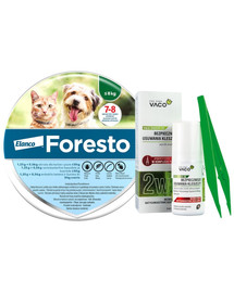 BAYER FORESTO Obroża dla kota i psa przeciw kleszczom i pchłom poniżej 8 kg + VACO ECO Środek do bezpiecznego usuwania kleszczy (2w1) 1 szt.
