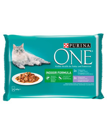 ONE Indoor Formula Mix smaków (z cielęciną i marchewką, z tuńczykiem i zieloną fasolką) 4x85g mokra karma dla kotów