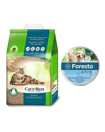 JRS Cat's Best Sensitive 20l żwirek drewniany dla kota + BAYER FORESTO Obroża dla kota i psa przeciw kleszczom i pchłom poniżej 8 kg