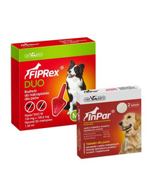VET-AGRO Fiprex Duo M Preparat na kleszcze i pchły dla psa rasy średnie + InPar Tabletki na odrobaczanie psa pasożyty wewnętrzne 2 tab.
