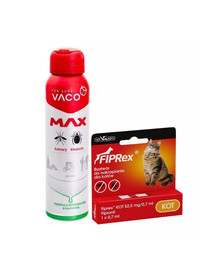 VET-AGRO FIPREX SPOT ON kot 1 szt. + VACO Spray MAX na komary, kleszcze, meszki z PANTHENOLEM 100 ml