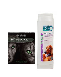 PESS Flea-Kil Obroża owadobójcza dla małych psów i kotów 35 cm + Bio Szampon ułatwiający rozczesywanie z proteinami jedwabiu 200 ml
