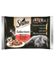 SHEBA Selection in Sauce Soczyste Smaki w sosie 52 x 85 g z wołowiną, z jagnięciną, z kurczakiem, z indykiem
