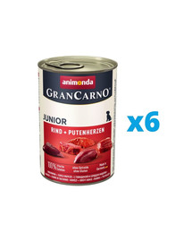 ANIMONDA GranCarno Junior zestaw z wołowiną i sercami 6 x 400 g