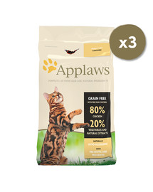 APPLAWS Dry Cat Adult kurczak 3 x 2 kg + Cat Treat 20 g schab wołowy GRATIS