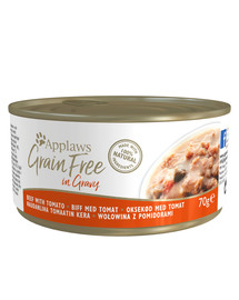 APPLAWS Cat Tin Grain Free Beef with Tomato in Gravy 72x70g + Pokrywka na puszkę SIMPLY FROM NATURE GRATIS