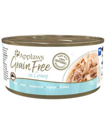 APPLAWS Cat Tin Grain Free Tuna in Gravy 72x70g + Pokrywka na puszkę SIMPLY FROM NATURE GRATIS