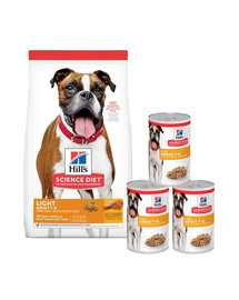 HILL'S Science Plan Adult Light Medium breed sucha karma z kurczakiem 14 kg + 3 puszki GRATIS