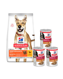 HILL'S Canine Adult 1+ Performance kurczak 14 kg dla aktywnych psów + 3 puszki 370 g GRATIS