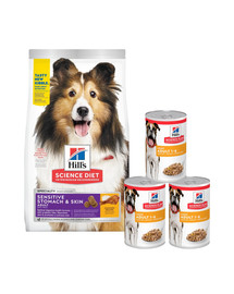 HILL'S Canine Adult Sensitive Stomach & Skin 14 kg + 3 puszki GRATIS