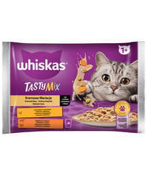 WHISKAS Adult saszetka 4x85g Kremowe Wariacje mokra karma dla dorosłych kotów w sosie z: kurczakiem i warzywami, jagnięciną i indykiem