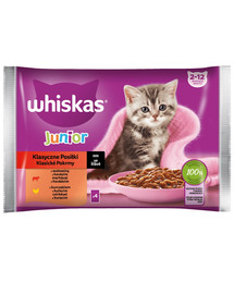 WHISKAS Junior saszetka 4x85g Klasyczne Posiłki mokra karma dla kociąt w sosie z wołowiną i kurczakiem