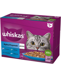 WHISKAS Adult saszetka 12x85g Rybne Przysmaki mokra karma dla dorosłych kotów w galaretce z: łososiem, tuńczykiem, dorszem, białą rybą