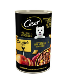 CESAR Natural Goodness 400 g mokra karma dla psów z kurczakiem z dodatkiem marchewki, pełnoziarnistego makaronu i jabłka w sosie