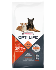 VERSELE-LAGA Opti Life Adult Digestion Medium&Maxi dla ras średnich i dużych z wrażliwym układem pokarmowym Jagnięcina 12,5 kg