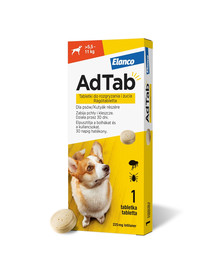 AdTab 225 mg tabletki na kleszcze i pchły do rozgryzania i żucia dla psów (>5,5–11 kg)