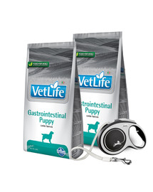 FARMINA VetLife Dog Puppy Gastrointestinal Puppy karma dietetyczna dla szczeniąt 2 x 12 kg + FLEXI New Comfort L Tape 8 m GRATIS