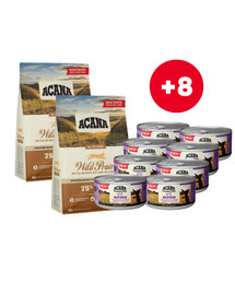 ACANA Wild Prairie Cat 2x1,8 kg + Premium Pate Kitten Chicken & Fish pasztet z kurczakiem i rybą dla kociąt 8 x 85 g