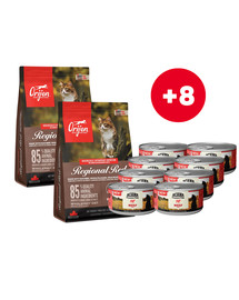ORIJEN Regional Red Cat 2x1.8 kg + ACANA Premium Pate Beef pasztet z wołowiną dla kotów 8 x 85 g