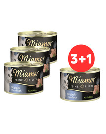MIAMOR Feline Filets Tuńczyk skipjack w sosie własnym 3 x 156 g + 1 karma GRATIS