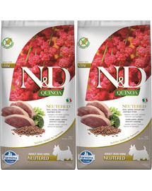 FARMINA N&D Quinoa Neutere Adult Mini duck, broccoli & asparagus. Kaczka, brokuł i szparagi dla psów po kastracji 2 x 7 kg