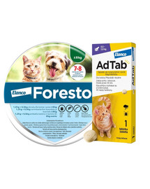 BAYER FORESTO Obroża dla kota i psa poniżej 8 kg przeciw kleszczom i pchłom + ELANCO AdTab 12 mg tabletka na kleszcze dla kotów (0,5–2,0 kg)