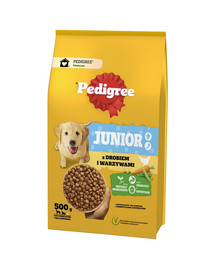 PEDIGREE Junior 500 g z drobiem i warzywami sucha karma pełnoporcjowa dla dorastających psów dużych i średnich ras
