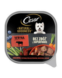 CESAR Natural Goodness Mus tacka 100 g mokra karma pełnoporcjowa dla dorosłych psów z wołowiną, przybraną fasolką szparagową, marchewką i jagodami