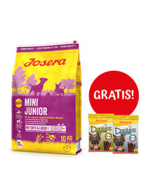 JOSERA Mini Junior 10kg dla szczeniąt ras małych + Denties with Poultry & Blueberry 180g GRATIS