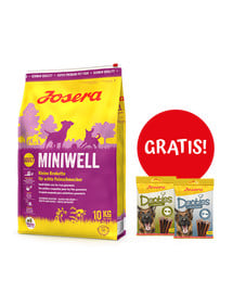JOSERA Miniwell 10kg dla dorosłych psów ras małych + 2 x Denties with Poultry & Blueberry 180g GRATIS