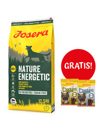 JOSERA Nature Energetic 12,5kg dla dorosłych aktywnych psów + 2 x Denties with Poultry Blueberry 180g GRATIS