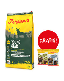 JOSERA Dog Junior Youngstar Grainfree dla szczeniąt 15 kg + 2 x Denties with Poultry & Blueberry 180g GRATIS